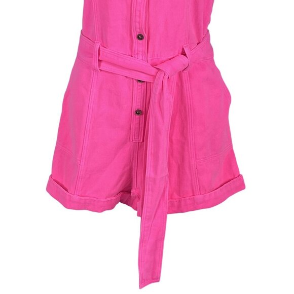 Day + Moon NWT Womens S Barbiecore Pink Denim Romper Ruffle Sleeve Beachy Girly - Picture 3 of 16